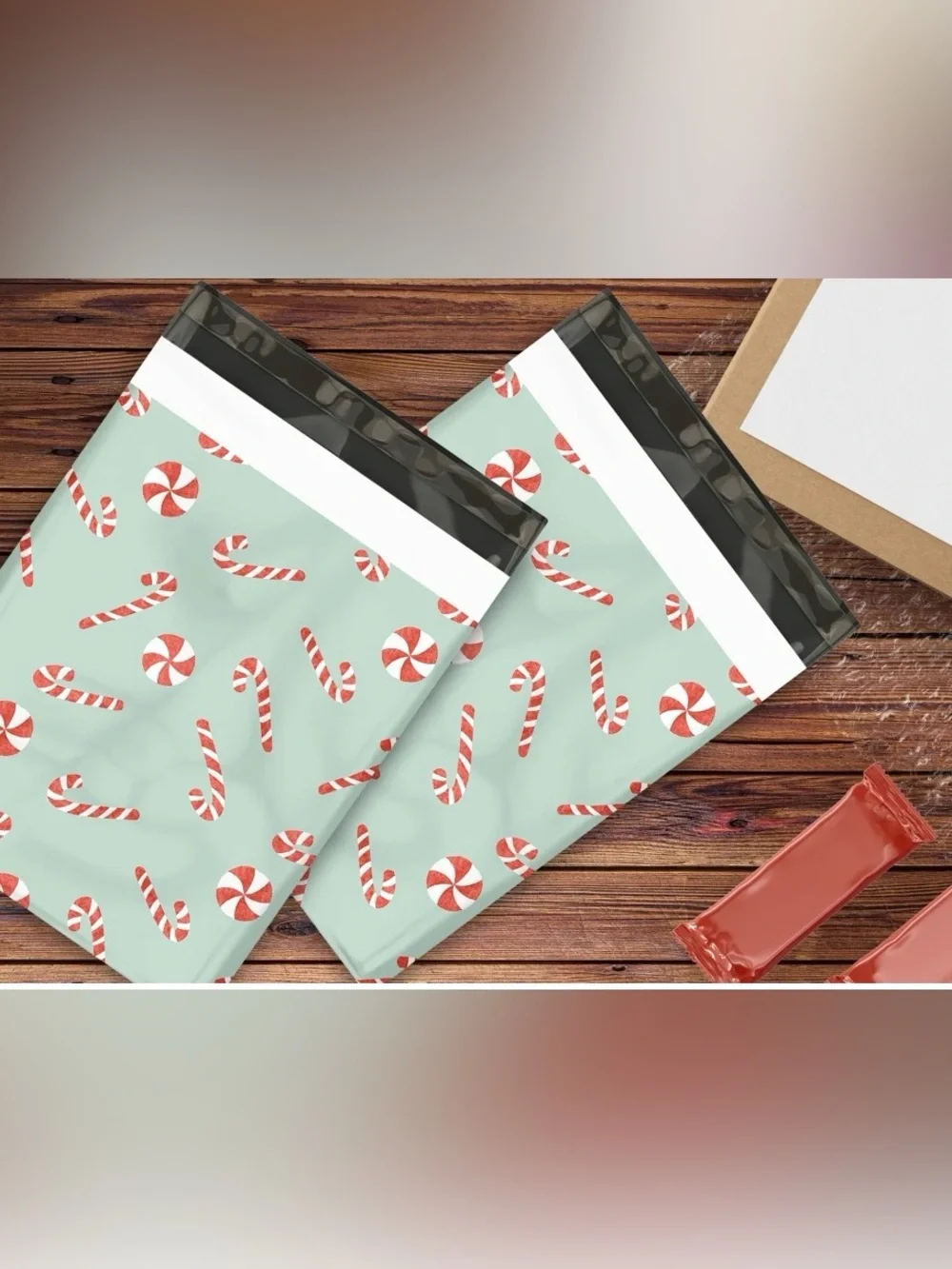 Set of 20 10x13 Candy Cane Peppermint Christmas Poly Mailers Holiday Shipping